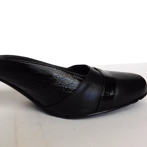 Brighton Bloom Black Leather Mules Slides Size 8.5 with 3 inch Heel Round Toe - Picture 3 of 8